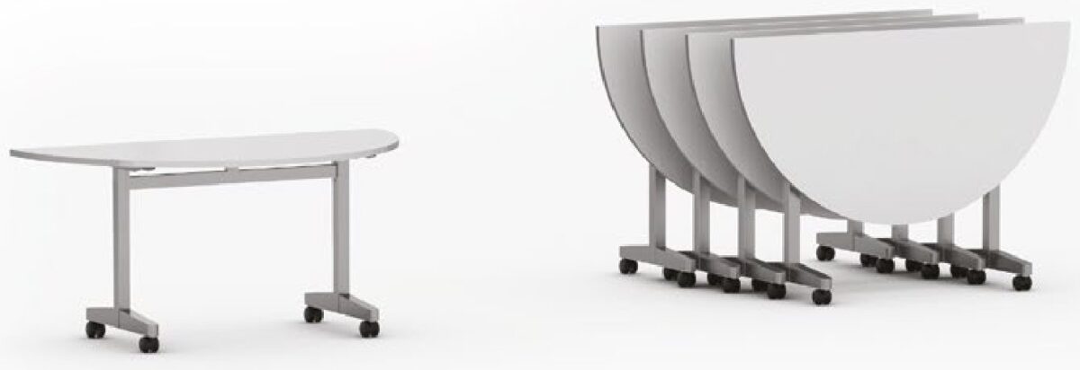 Mesa rebatível semi circular pé modelo “T”