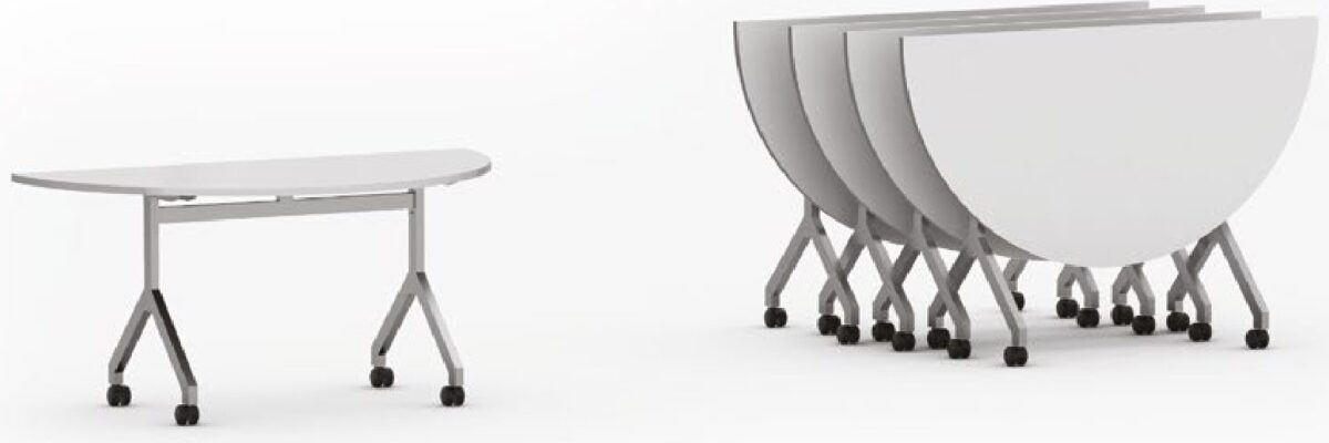 Mesa rebatível semi circular pé modelo “Y”