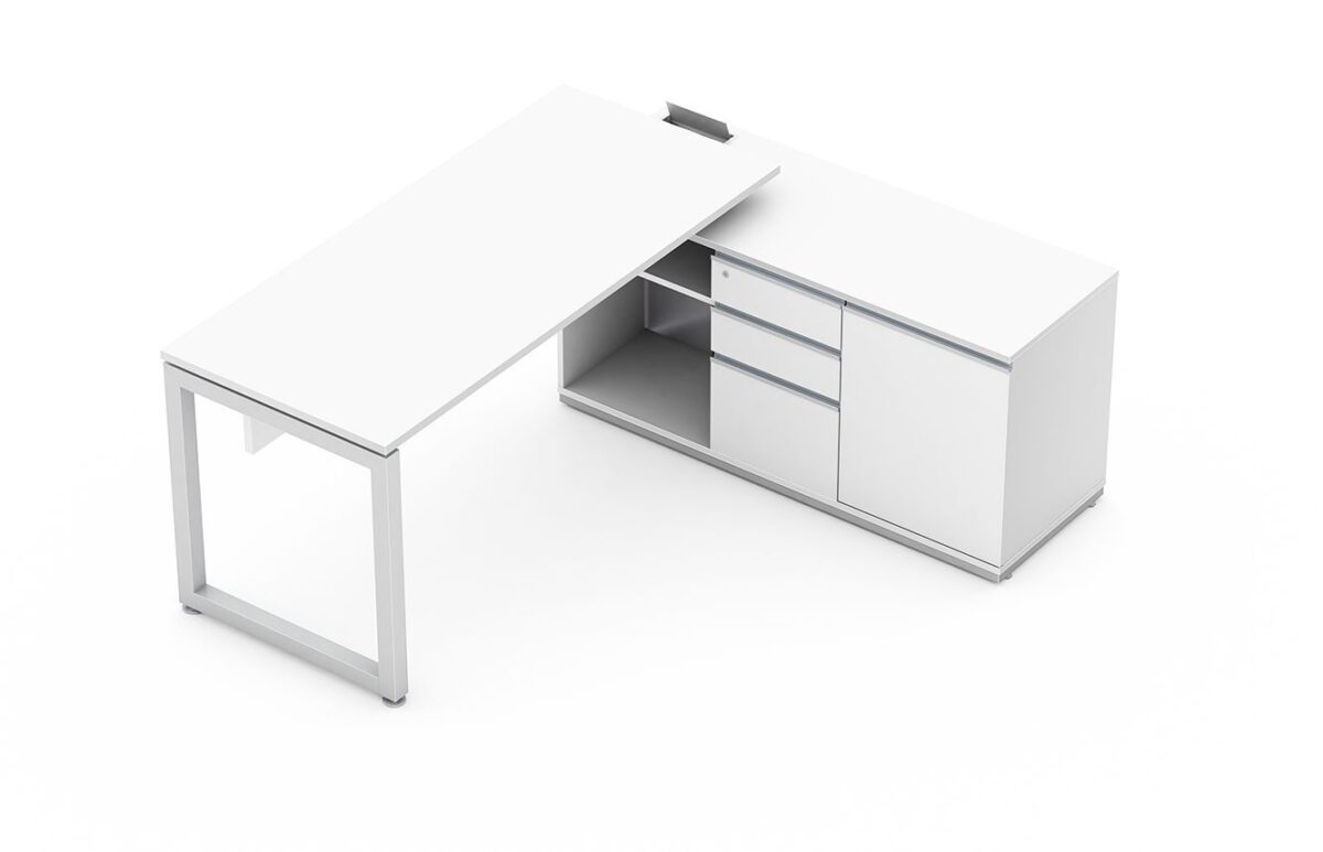 Mesa reta com armário auxiliar de 1 porta, nicho e gaveteiro (Mesas OP1)